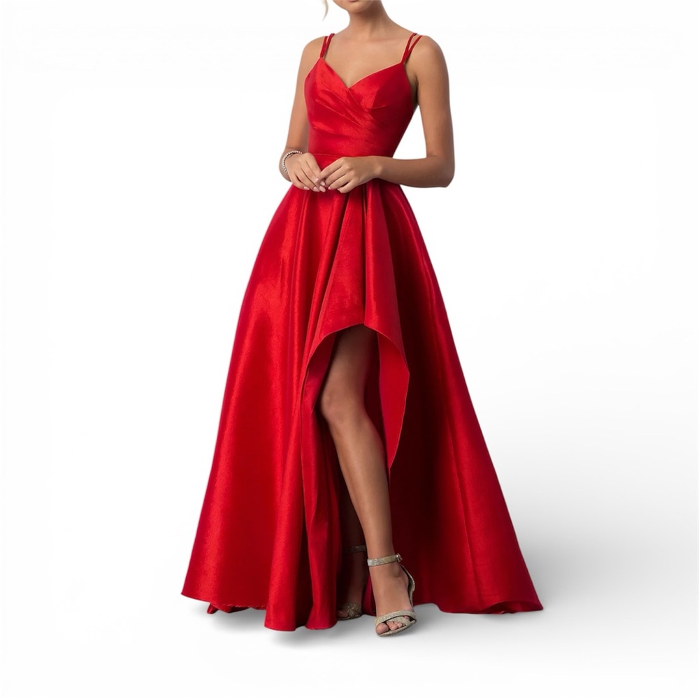 Alyce Paris POCKETS Red High Low Slit Taffeta Polyester Size 4 Prom Dress